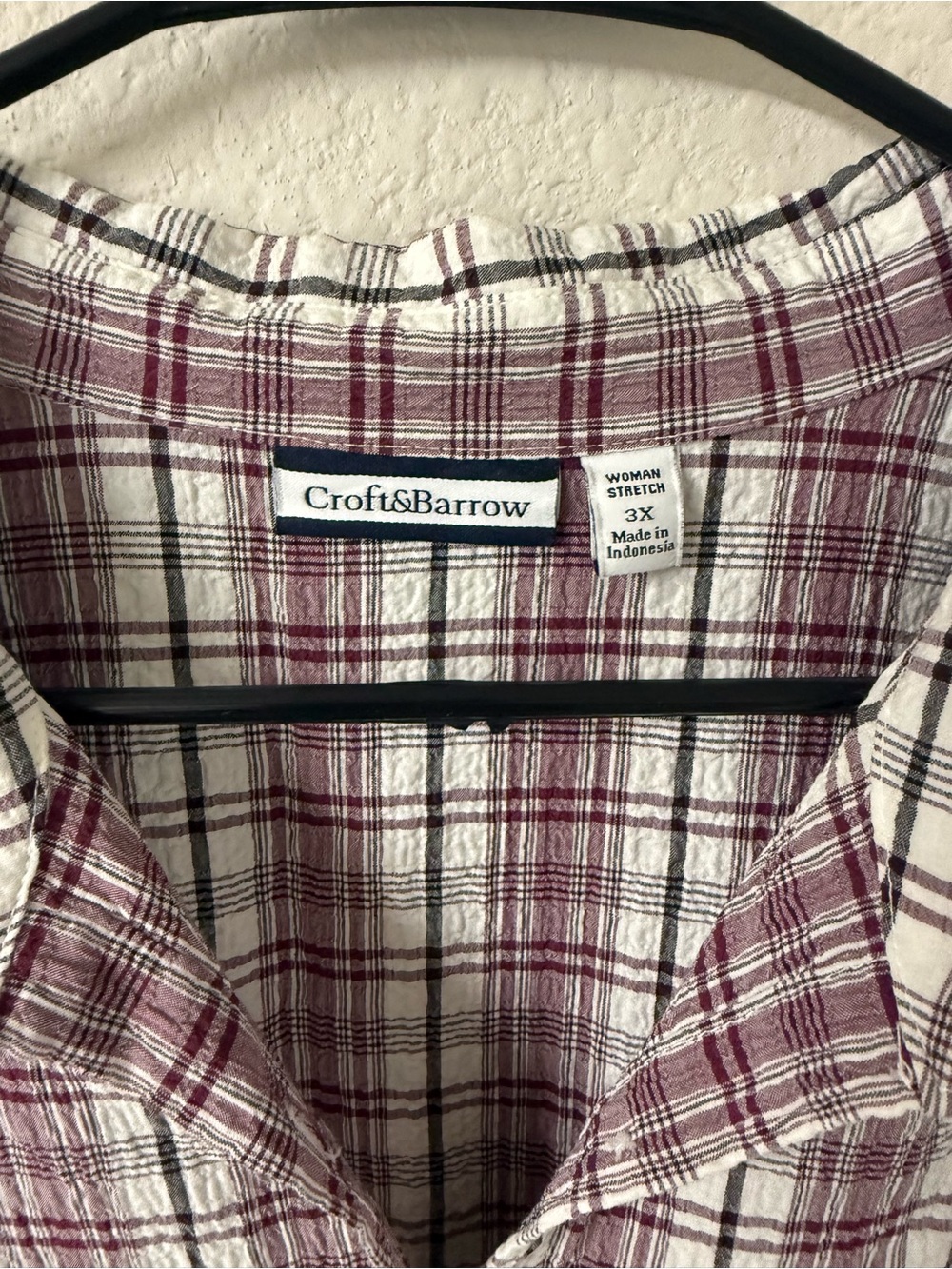 Women’s Coldwater Creek Short-Sleeve Plaid Shirt - Burgundy & White - Picture 4 of 5